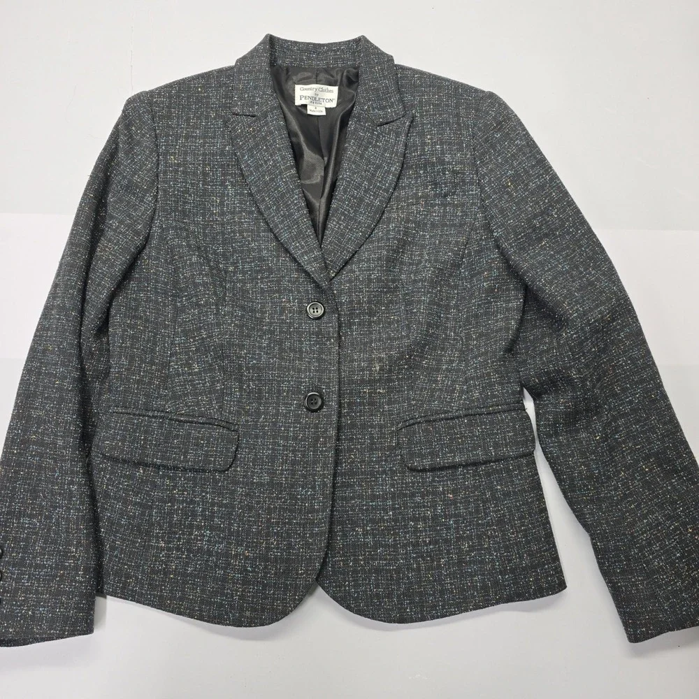 Pendleton Country Clothes Petite Blazer Jacket 8 Gray Wool Silk Tweed‎  USA